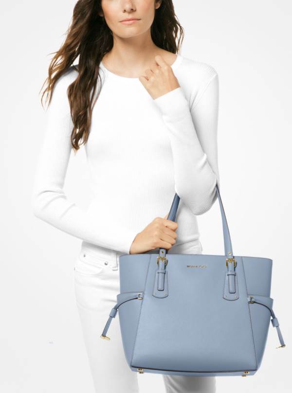 Damske Prenosná Taška Michael Kors Voyager Small Crossgrain Leather Modre - Kabelky Michael Kors Vypredaj | TADSF-5397